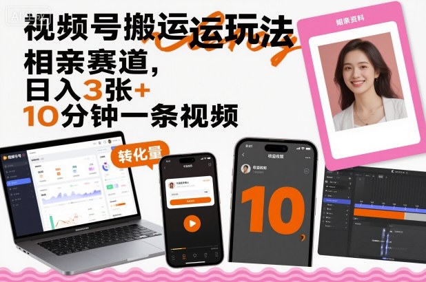 视频号搬运玩法，相亲赛道，日入3张+，10分钟一条视频-linxinghc
