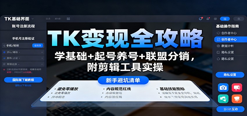 TK变现全攻略：学基础+起号养号+联盟分销，附剪辑工具实操-linxinghc