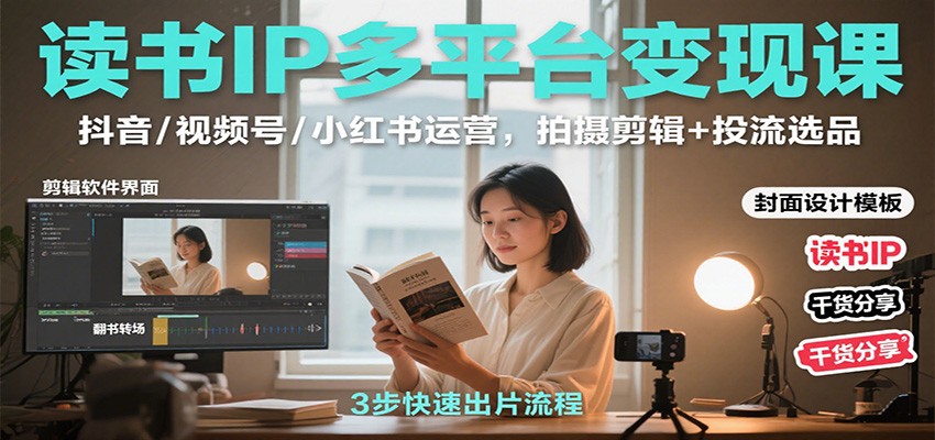 读书IP多平台变现课：抖音/视频号/小红书运营，拍摄剪辑+投流选品-linxinghc